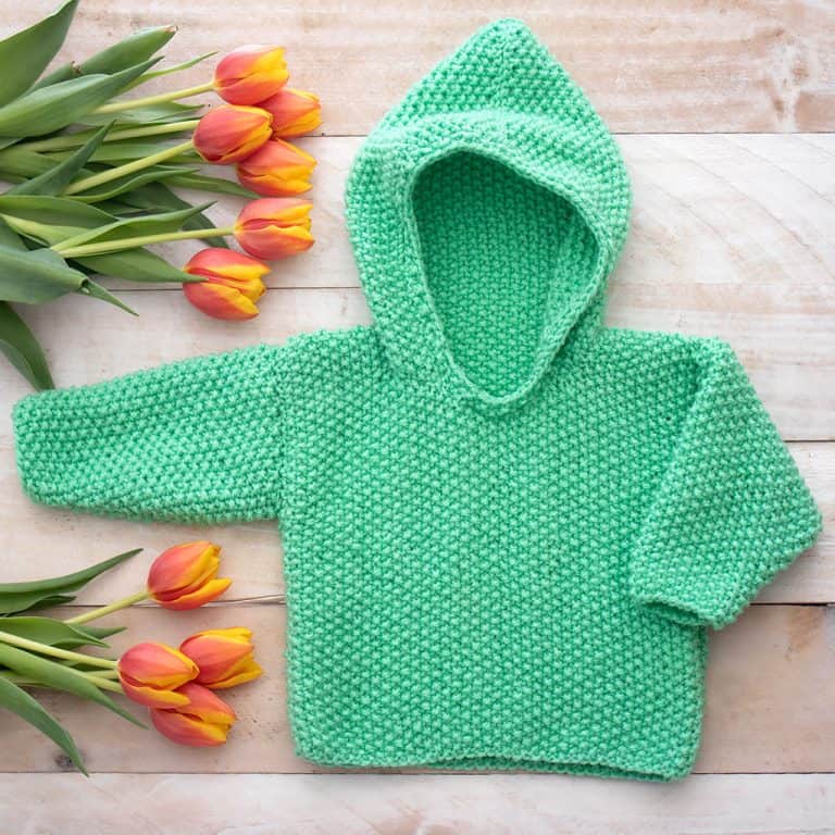 Seed Stitch Baby Hooded Sweater Knitting Pattern