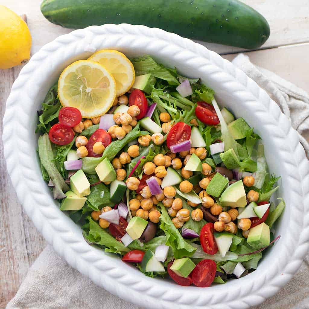 Fresh & Flavorful Vegan Greek Salad with Creamy Tahini Dressing