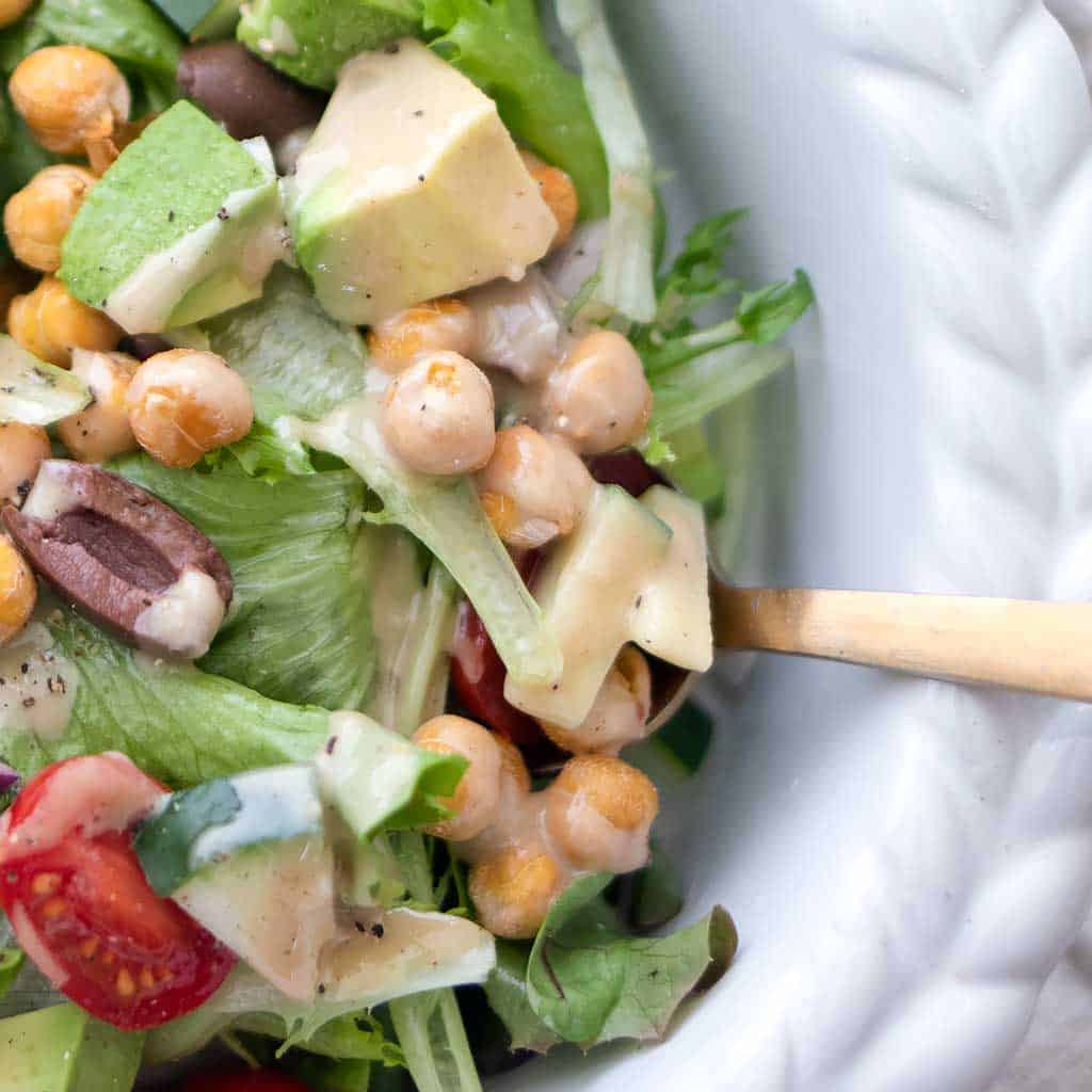 Fresh & Flavorful Vegan Greek Salad with Creamy Tahini Dressing