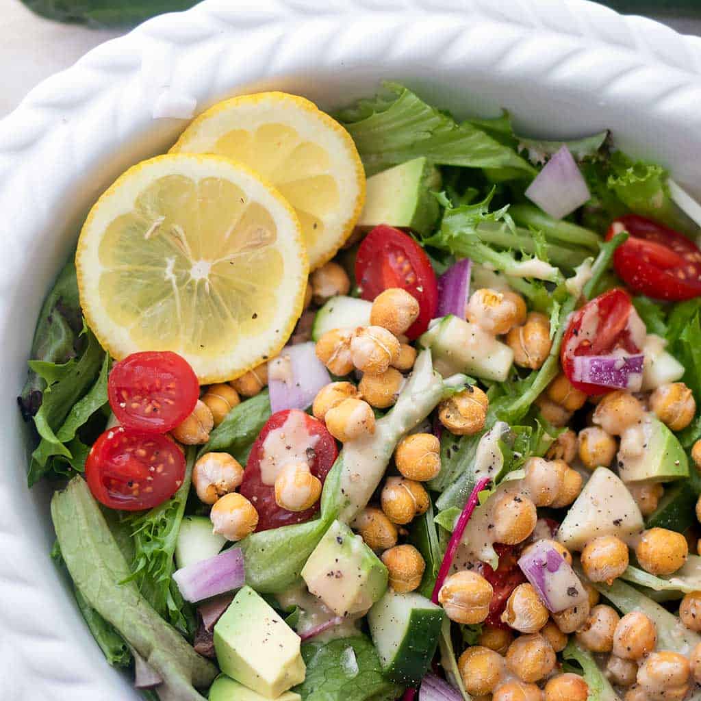 Fresh & Flavorful Vegan Greek Salad with Creamy Tahini Dressing