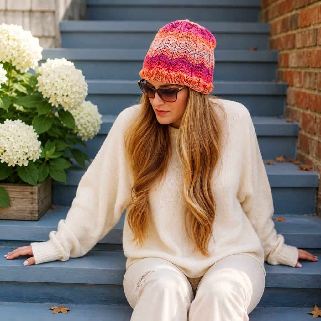 Women's Wave Knit Hat Pattern (Colorful Knit Beanie with a Beautiful Wave Stitch)