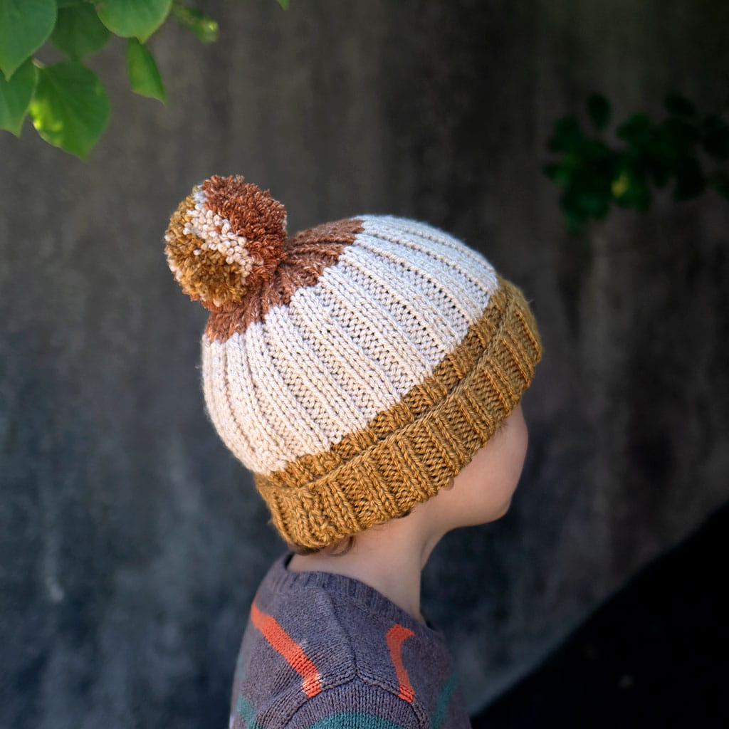 Kids Ribbed Colorblock Hat Knitting Pattern