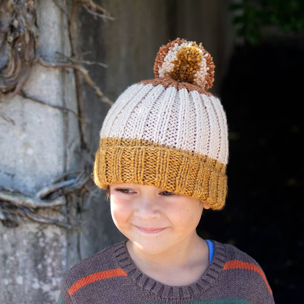 Kids Ribbed Colorblock Hat Knitting Pattern