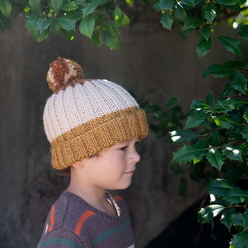 Kids Ribbed Colorblock Hat Knitting Pattern