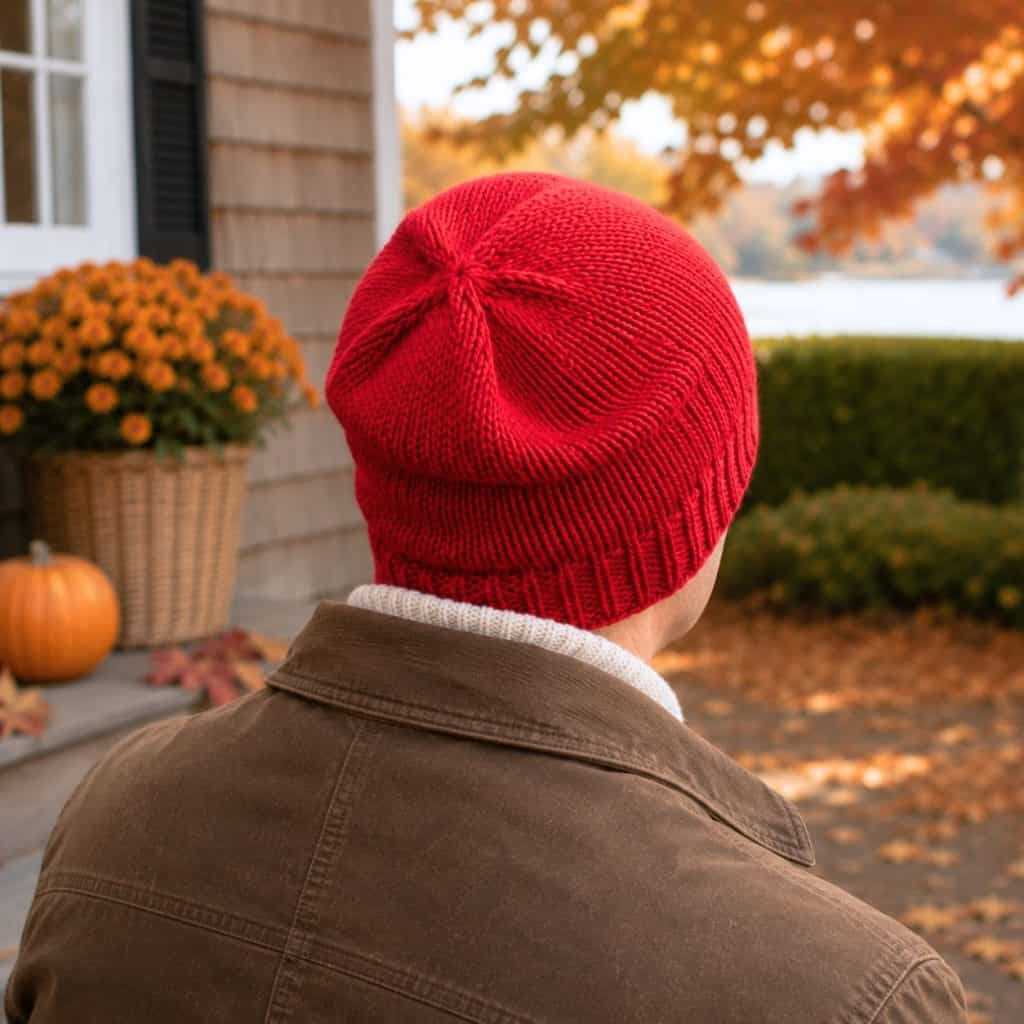 Men’s Flat Knit Slouch Hat Knitting Pattern – Easy Straight Needle Hat