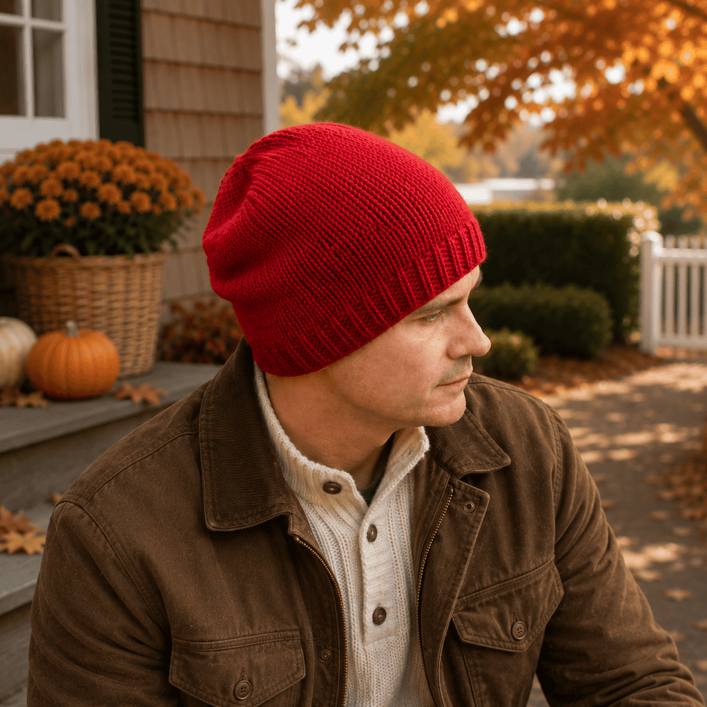 Men’s Flat Knit Slouch Hat Knitting Pattern – Easy Straight Needle Hat