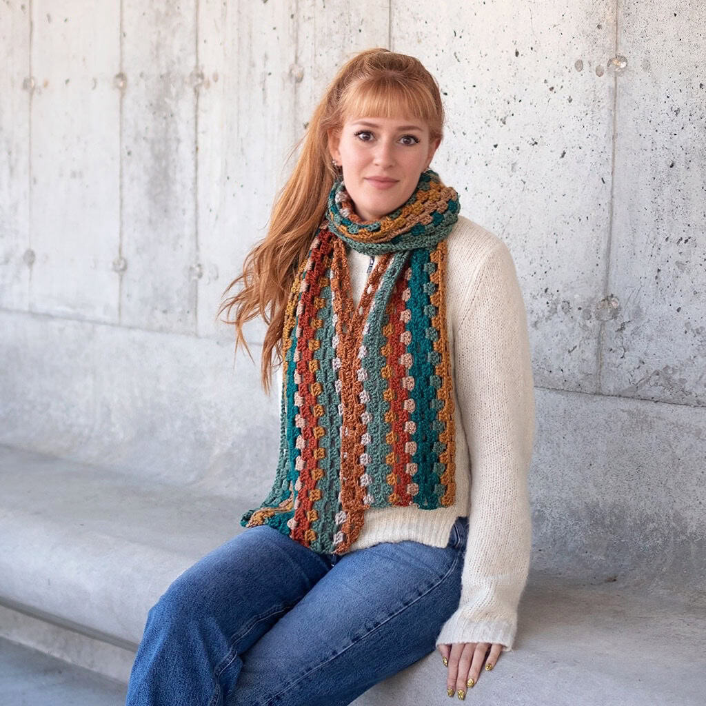 Leftover Yarn Granny Stripe Scarf Crochet Pattern