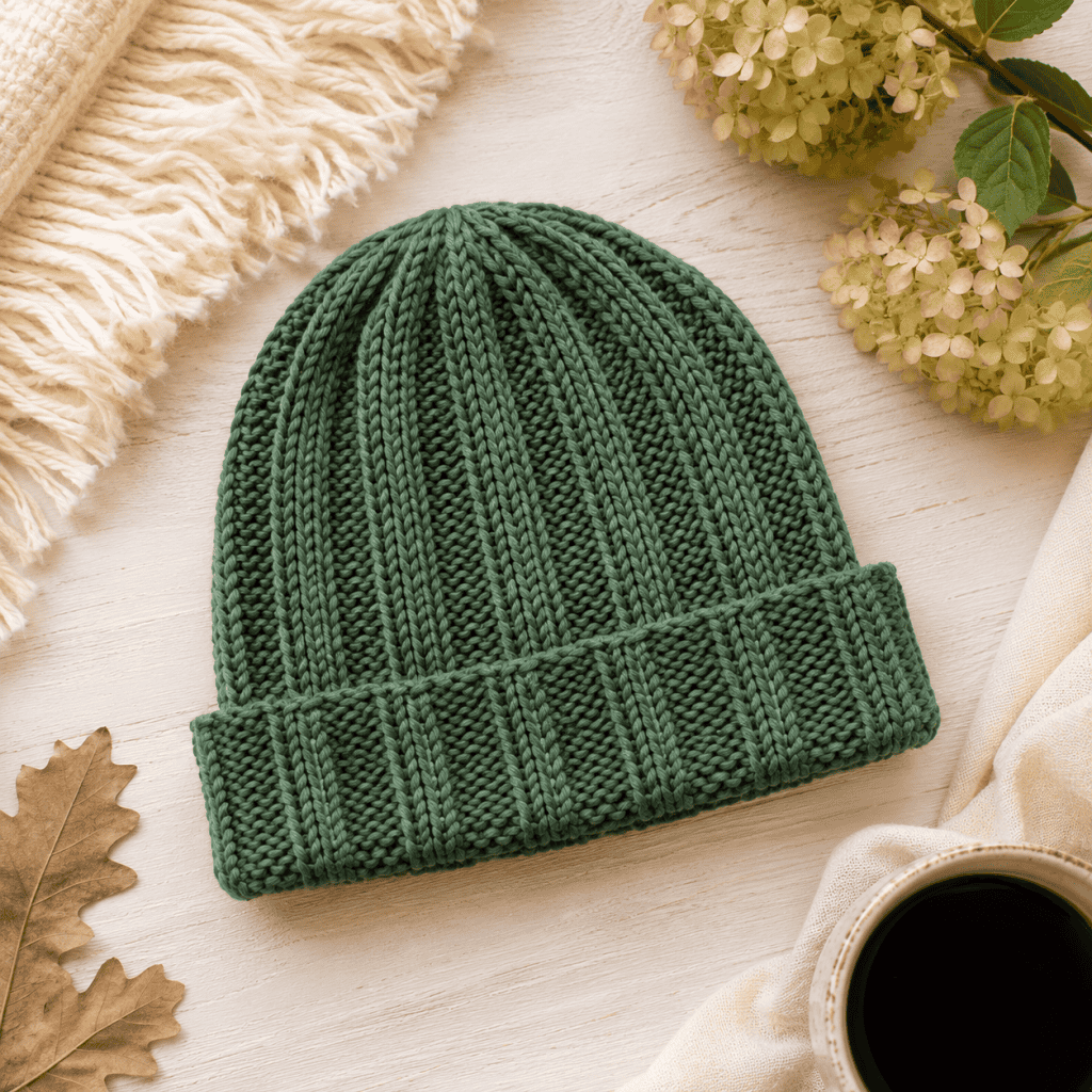 Basic Ribbed Hat Knitting Pattern for Women (Easy Beginner Beanie Knit in the Round)