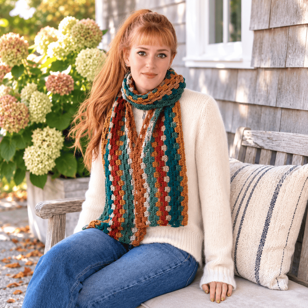Leftover Yarn Granny Stripe Scarf Crochet Pattern (Easy Stash-Busting Project)