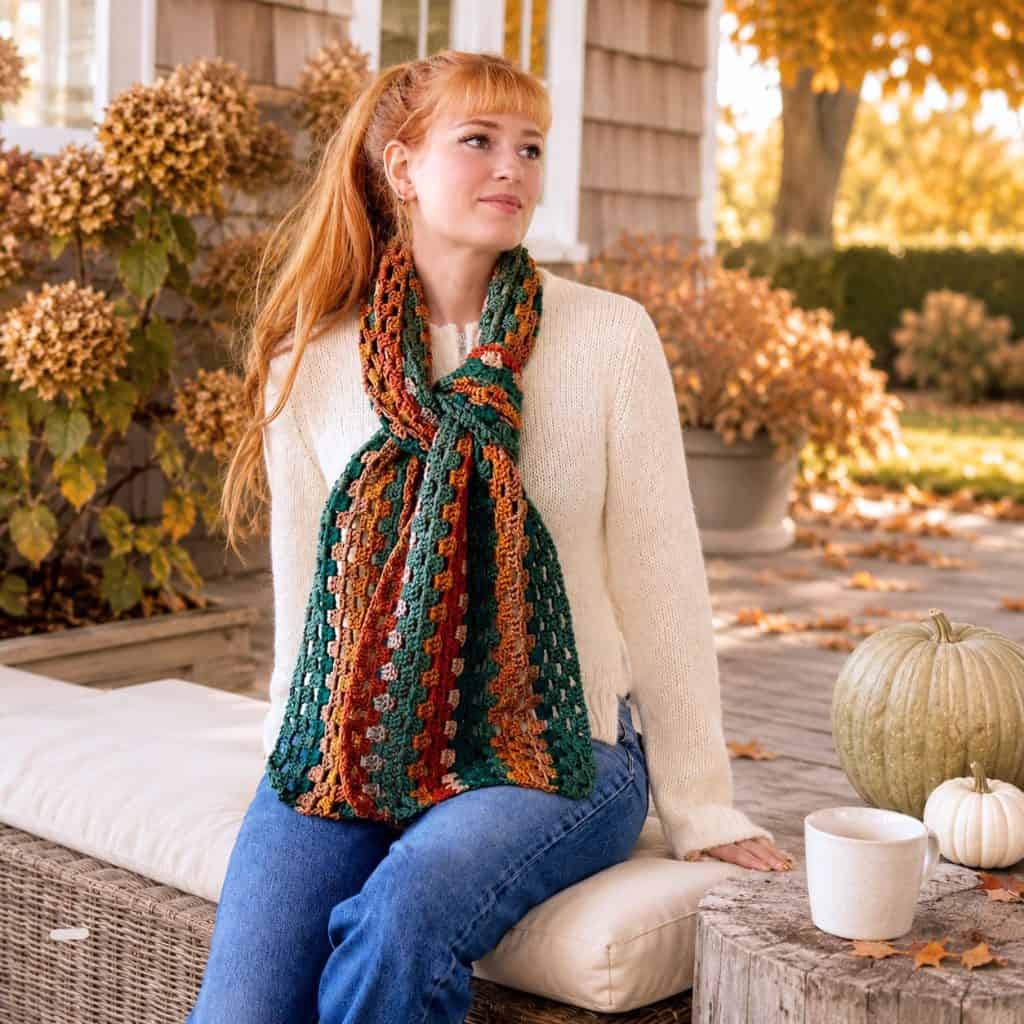 Leftover Yarn Granny Stripe Scarf Crochet Pattern (Easy Stash-Busting Project)