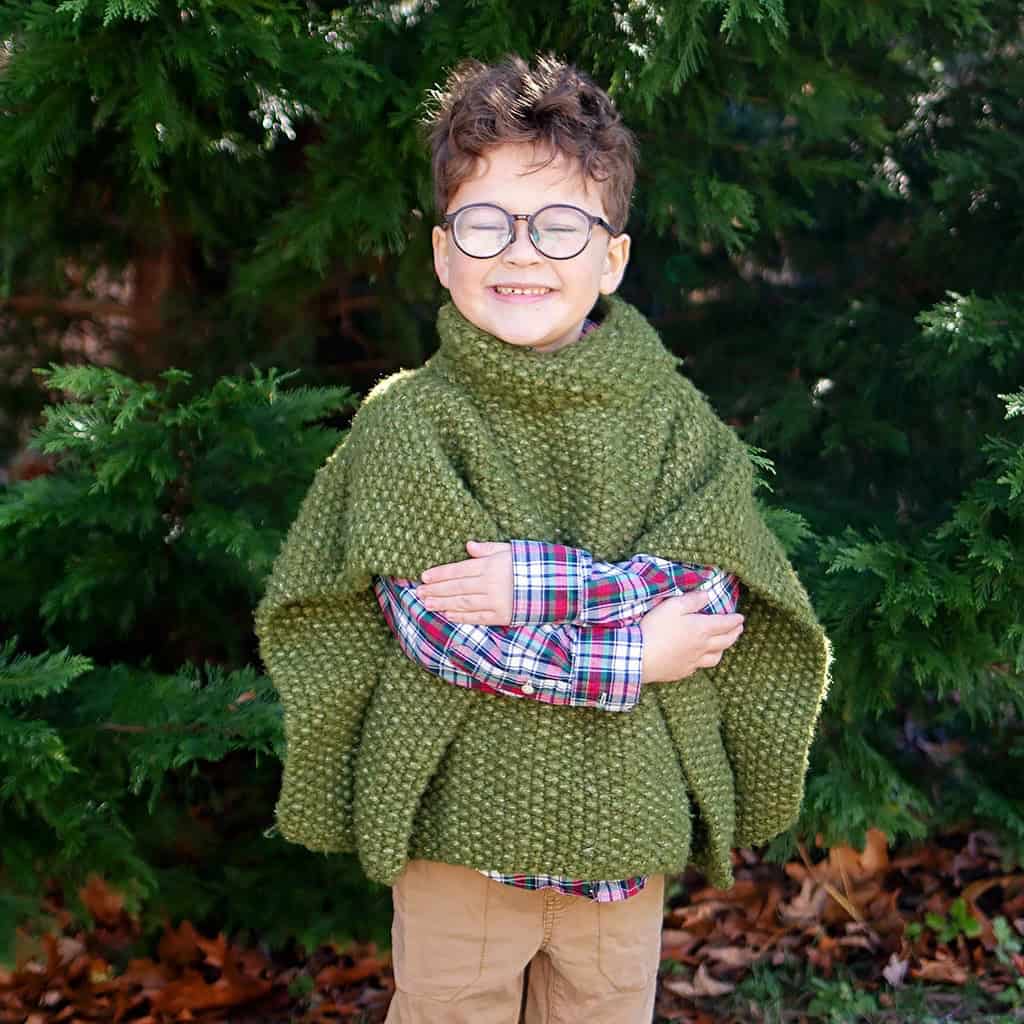 Kids Seed Stitch Poncho Knitting Pattern