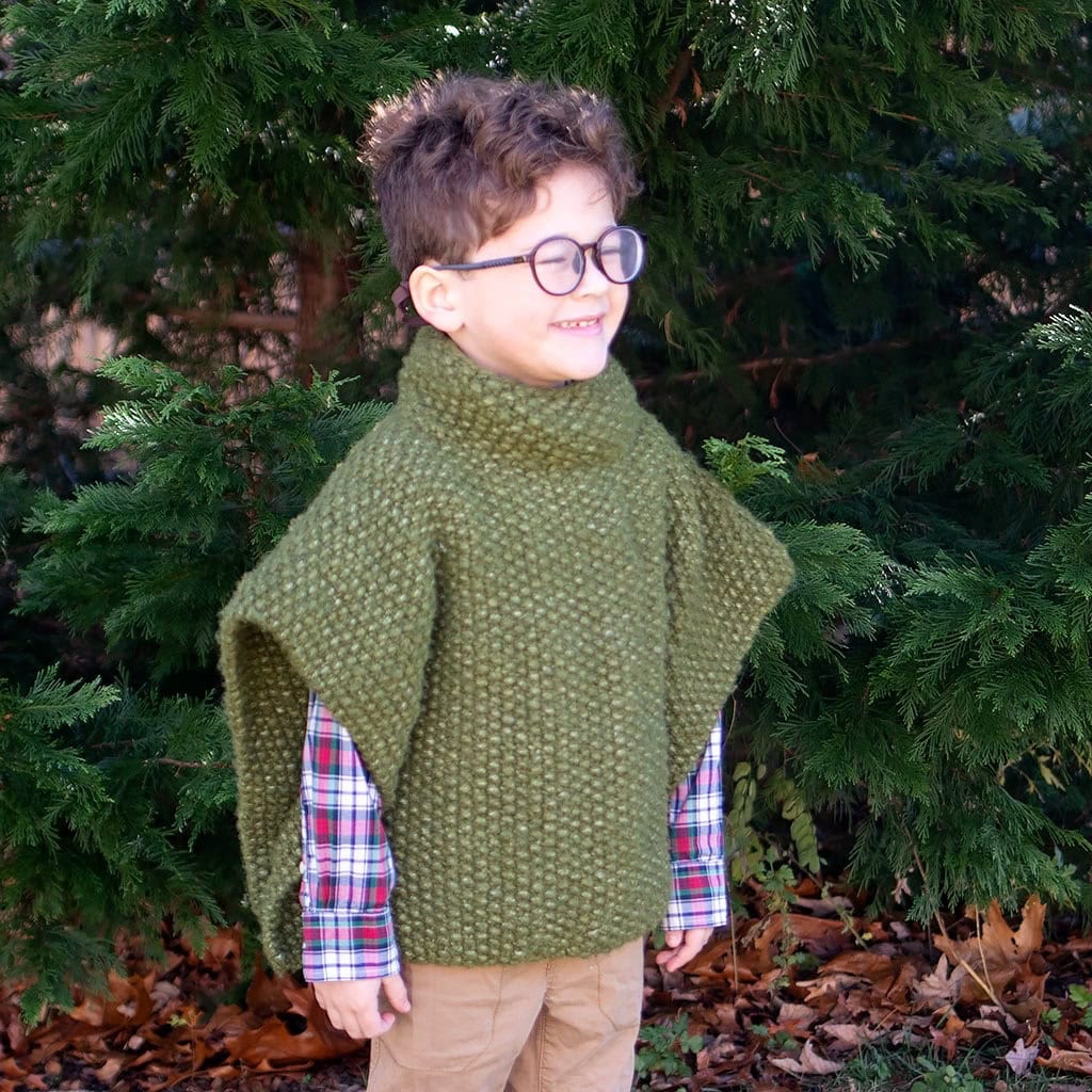 Kids Seed Stitch Poncho Knitting Pattern