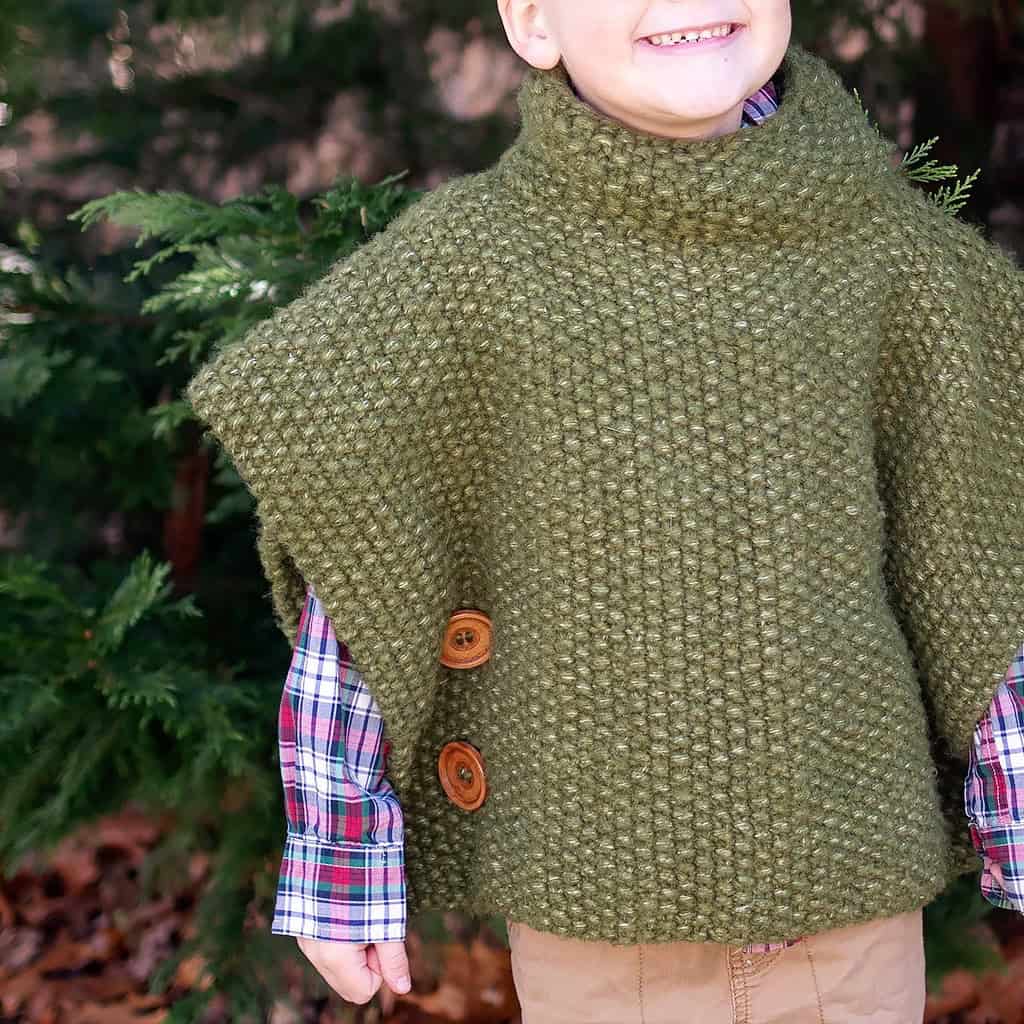 Kids Seed Stitch Poncho Knitting Pattern