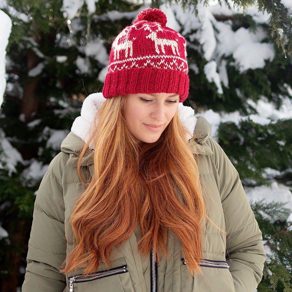 Fair Isle Reindeer Hat Knitting Pattern