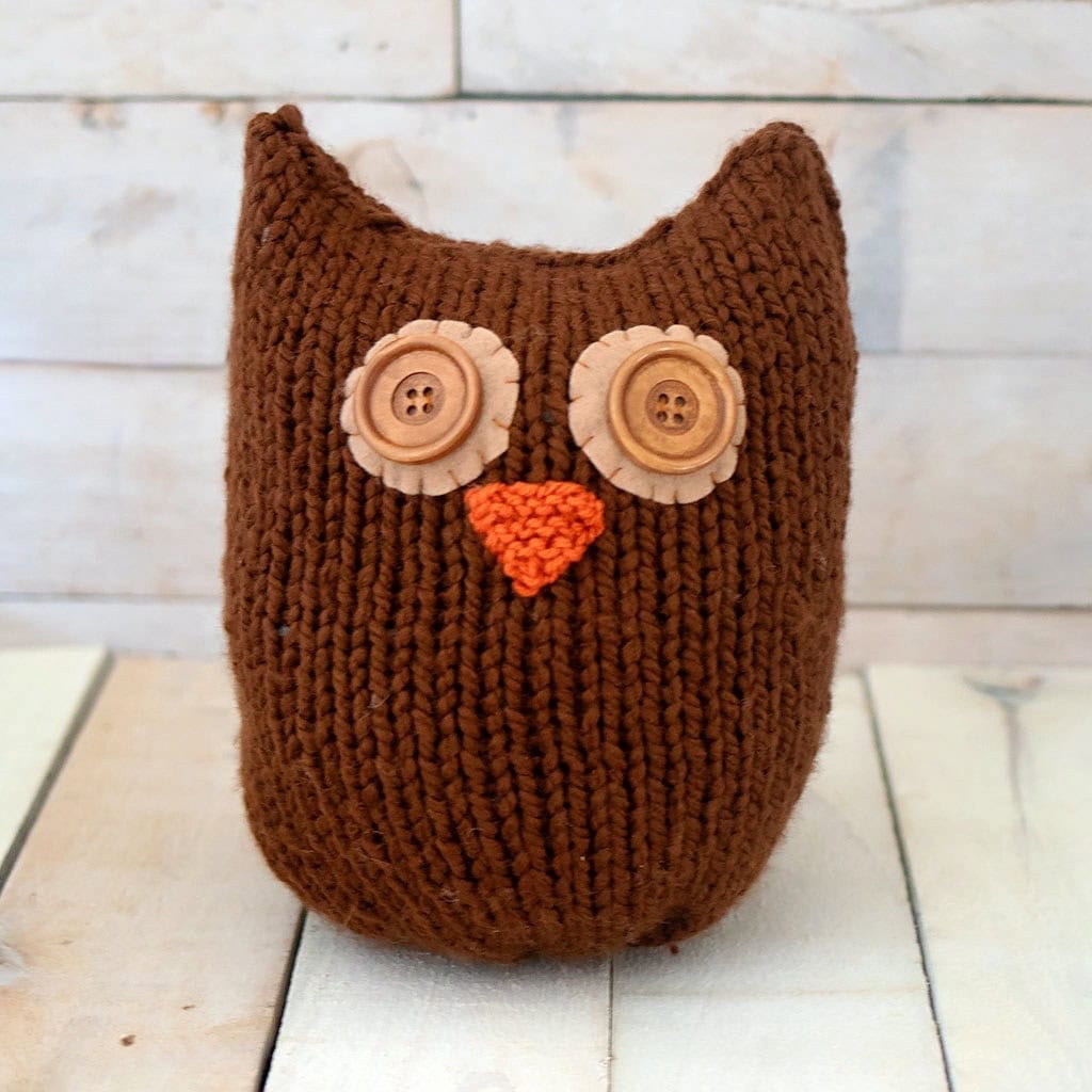 Knit Owl Plush from One Square (Beginner-Friendly & Perfect for Straight Needles)