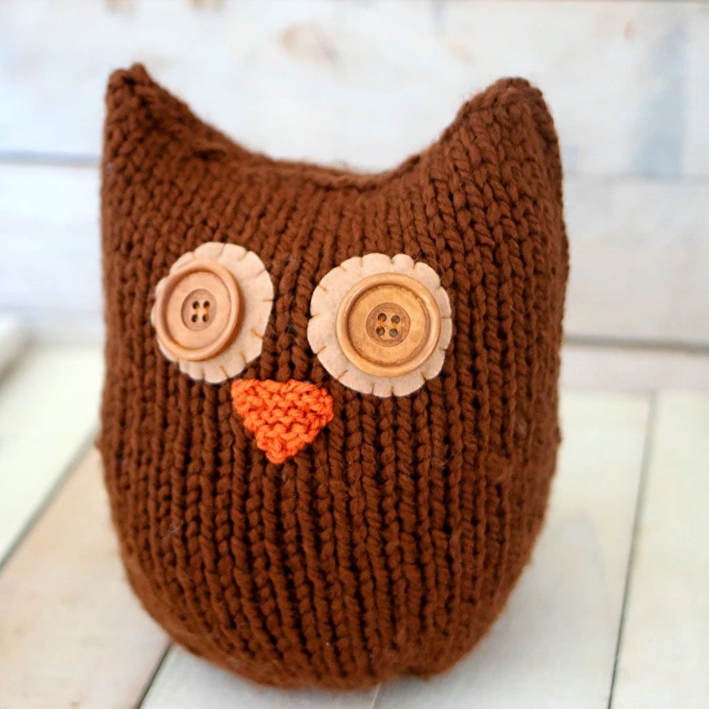 Knit Owl Plush from One Square (Beginner-Friendly & Perfect for Straight Needles)