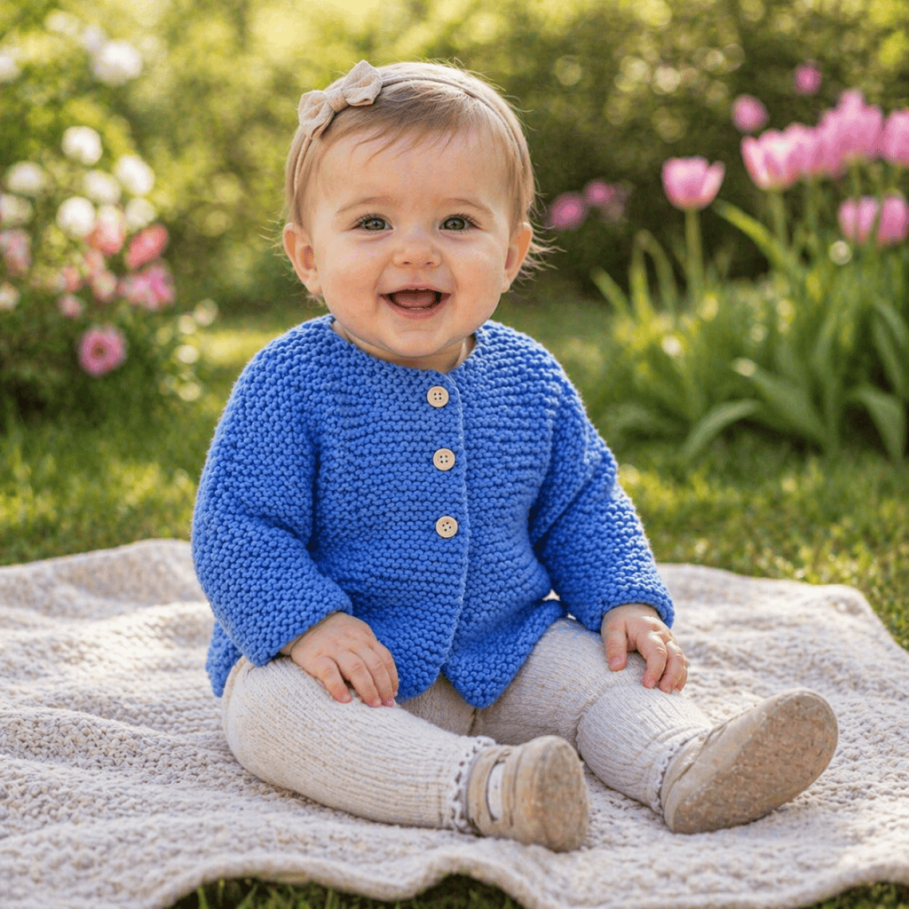 Easy Garter Stitch Baby Cardigan Knitting Pattern (One Piece + Beginner-Friendly)