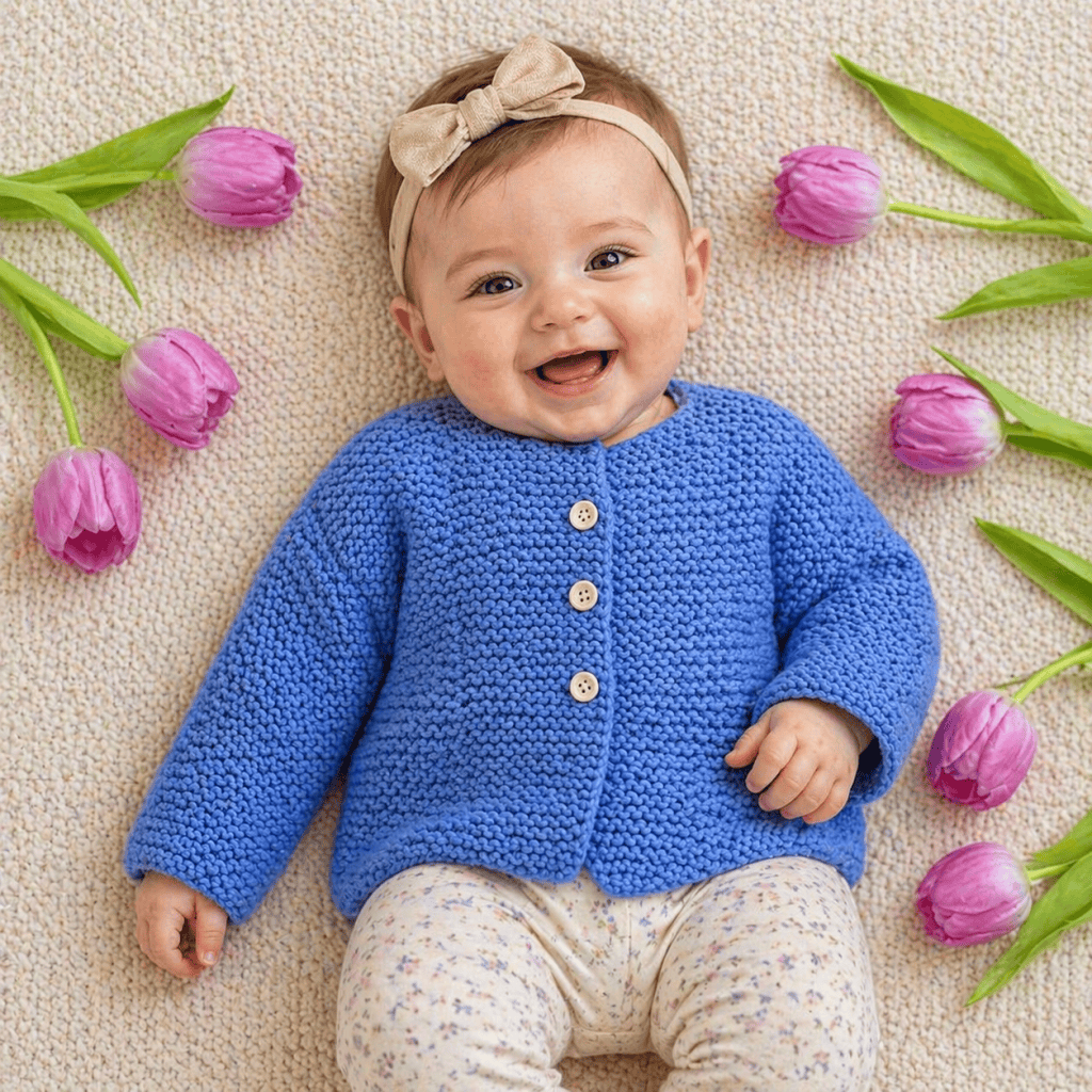 Easy Garter Stitch Baby Cardigan Knitting Pattern (One Piece + Beginner-Friendly)