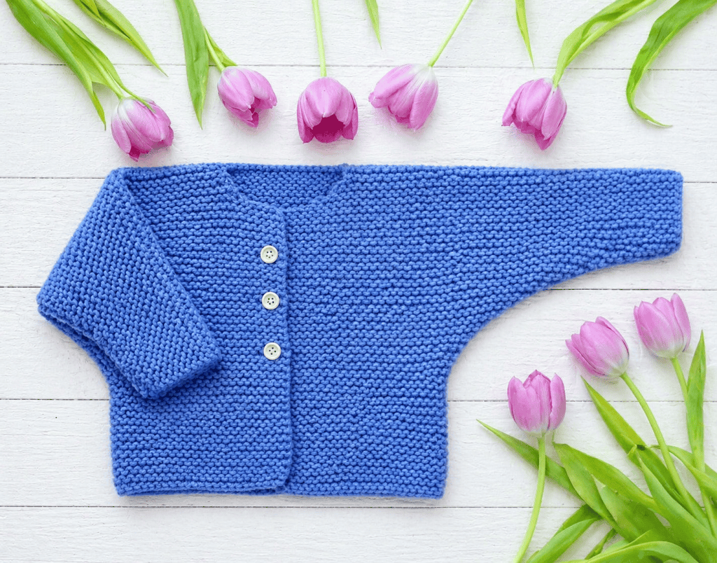 Easy Garter Stitch Baby Cardigan Knitting Pattern (One Piece + Beginner-Friendly)