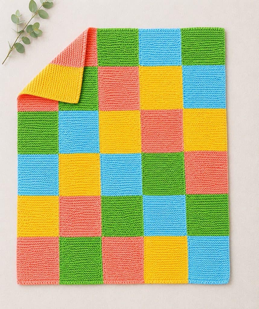 Easy Garter Stitch Baby Blanket (Colorful Knit Strips That Look Like Squares)