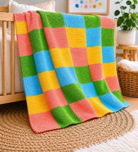 Easy Garter Stitch Baby Blanket (Colorful Knit Strips That Look Like Squares)