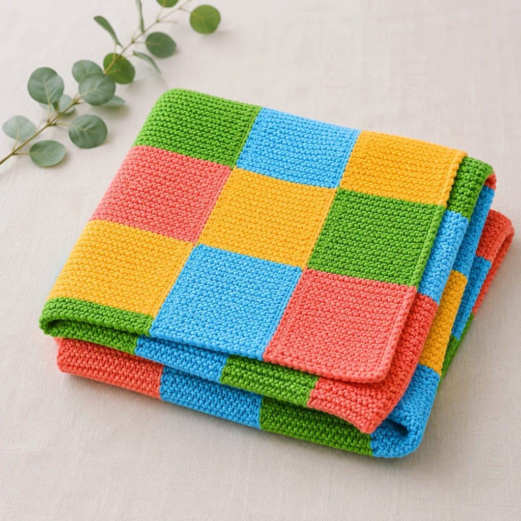 Easy Garter Stitch Baby Blanket (Colorful Knit Strips That Look Like Squares)