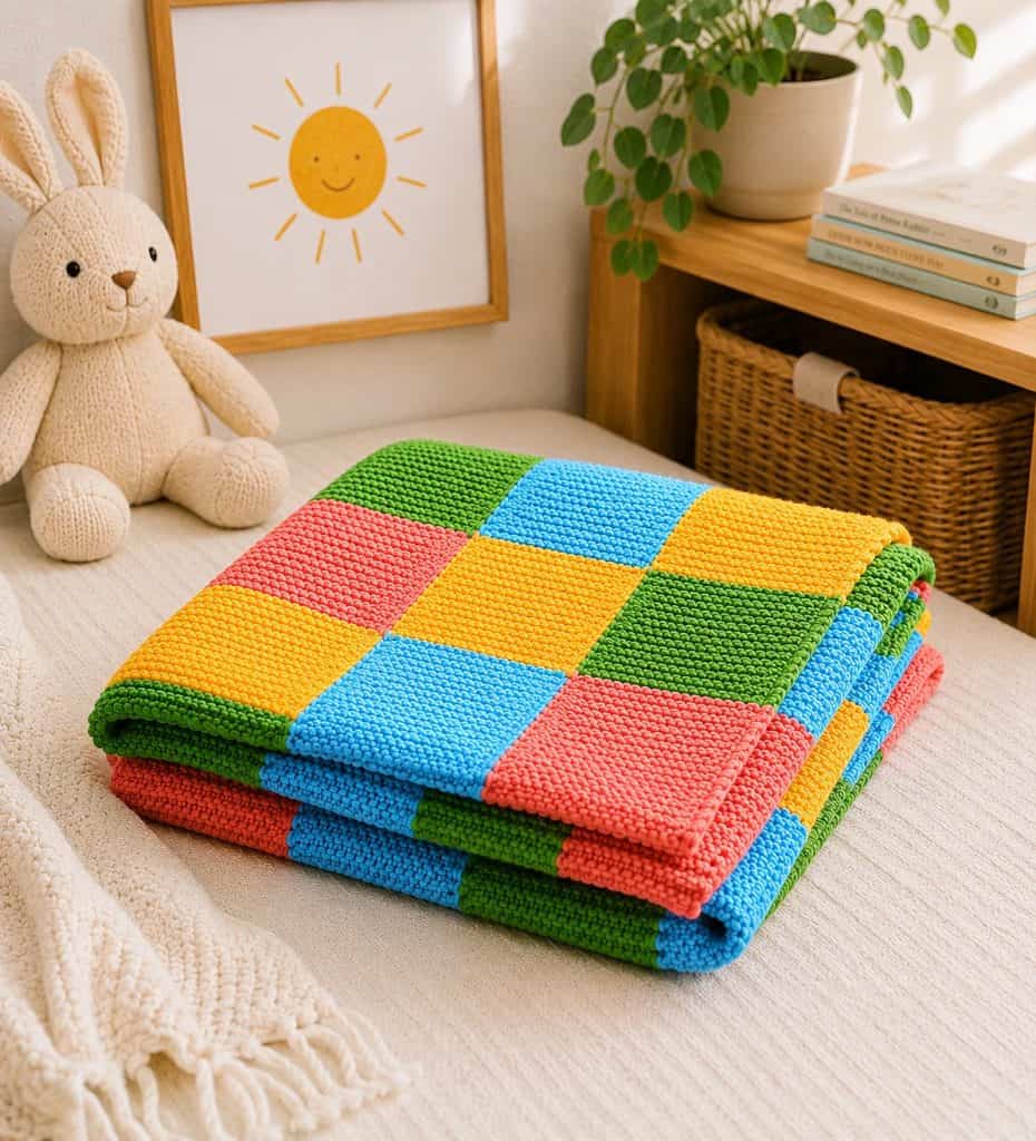 Easy Garter Stitch Baby Blanket (Colorful Knit Strips That Look Like Squares)