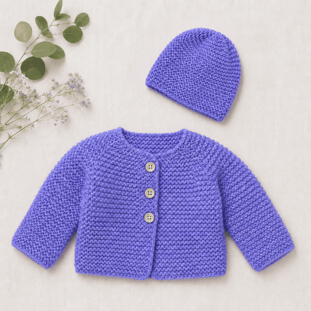 Easy Garter Stitch Baby Set Knitting Pattern (Cardigan + Hat, Knit Flat + Beginner-Friendly)