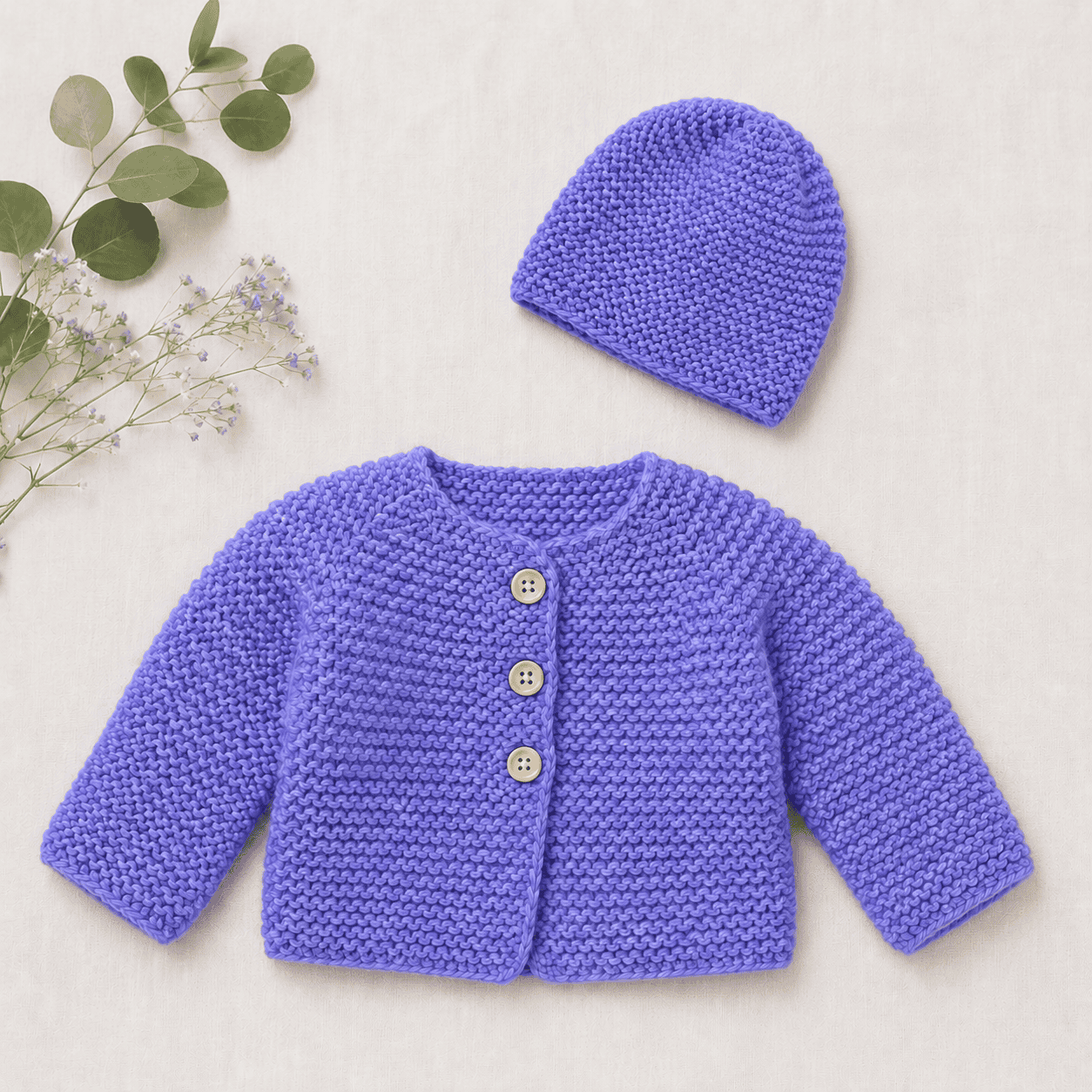 Easy Garter Stitch Baby Set Knitting Pattern (Cardigan + Hat, Knit Flat + Beginner-Friendly)