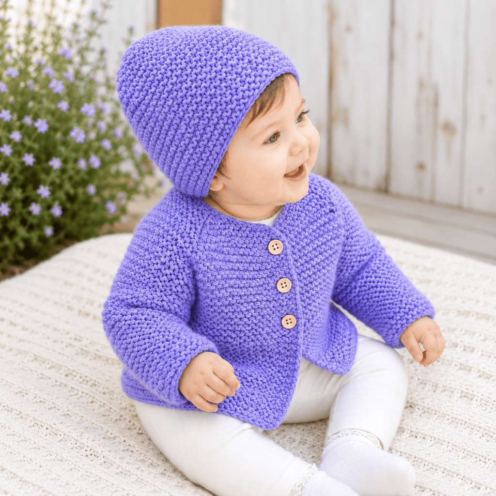 Easy Garter Stitch Baby Set Knitting Pattern (Cardigan + Hat, Knit Flat + Beginner-Friendly)
