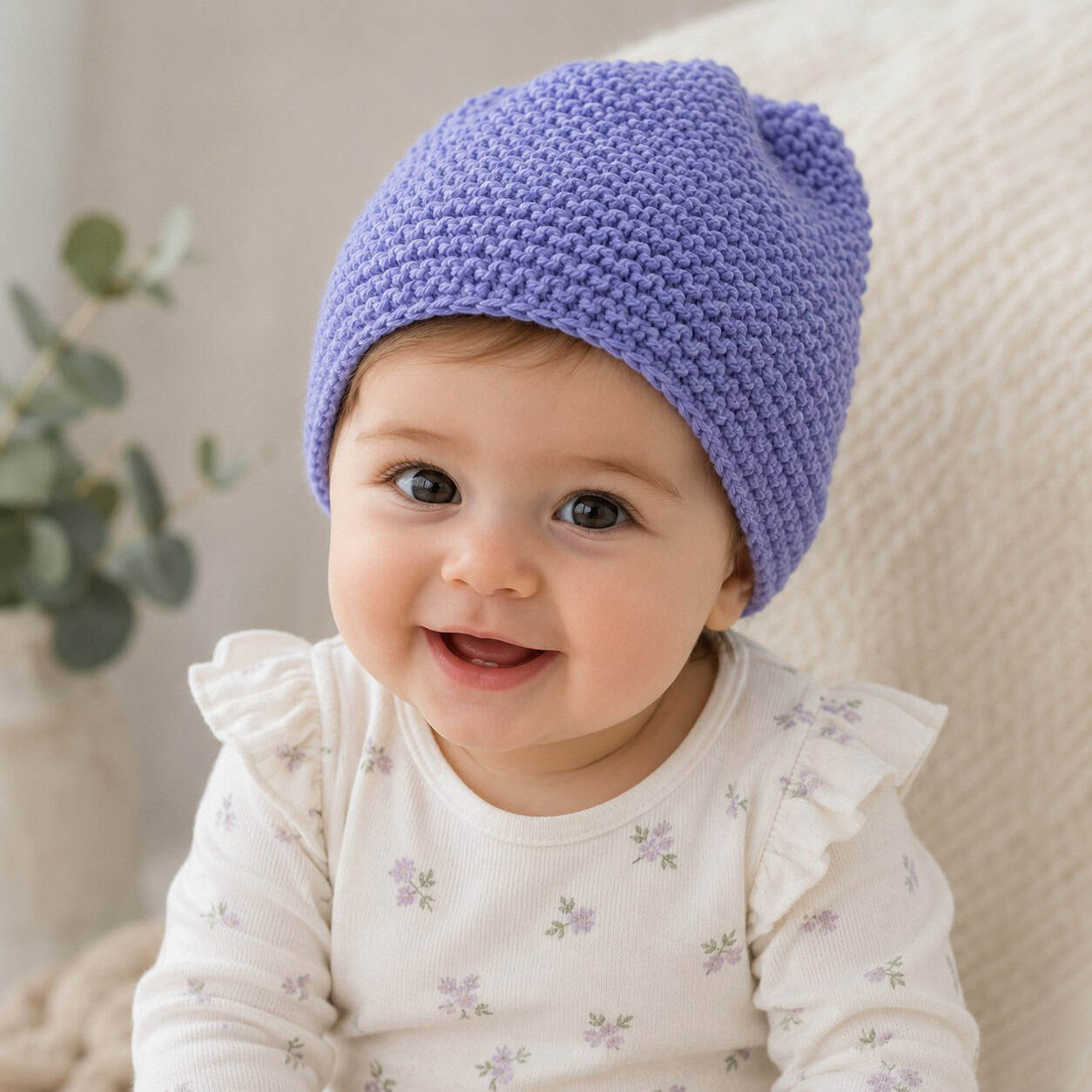Easy Garter Stitch Baby Hat Knitting Pattern (Knit Flat on Straight Needles)