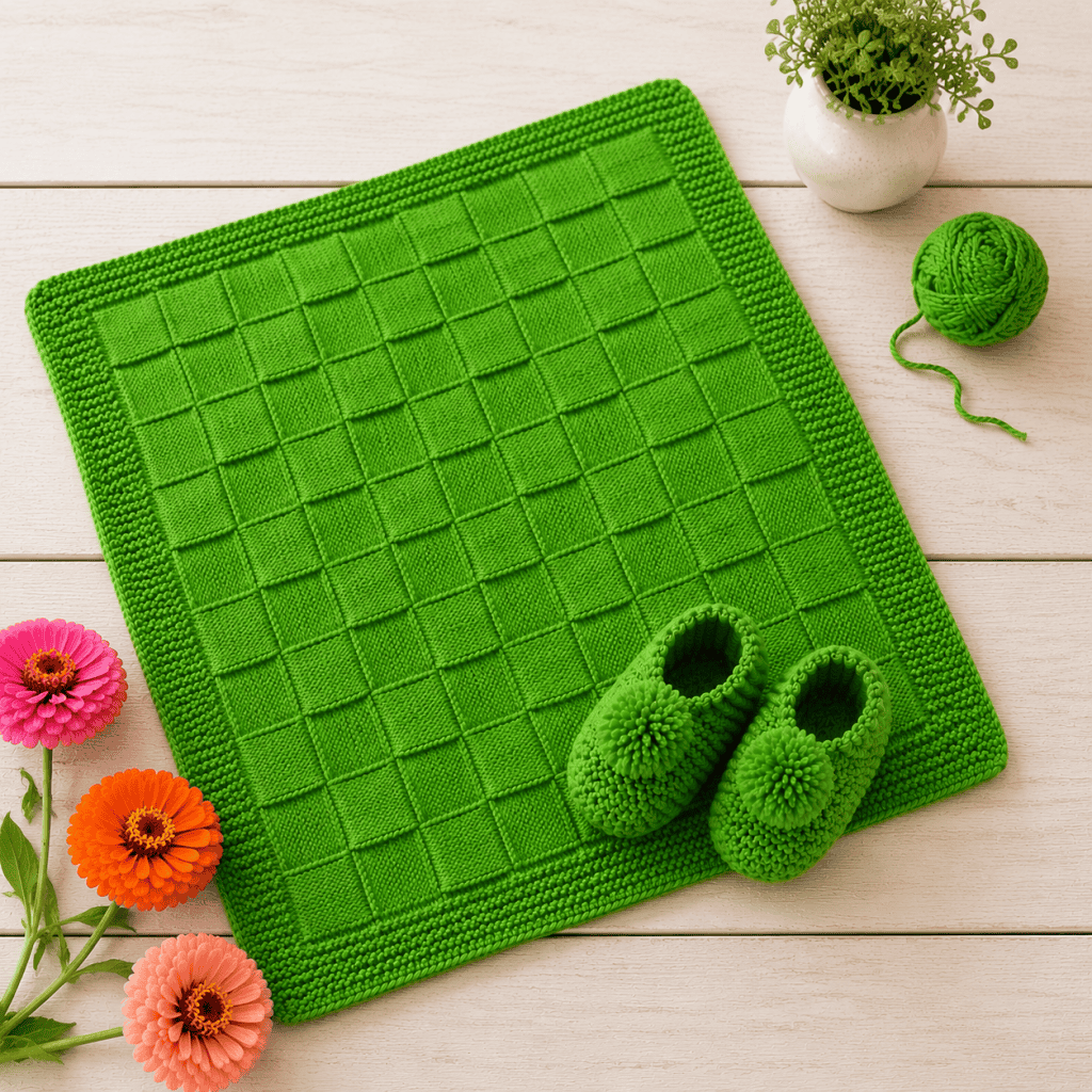 Beginner Friendly Basketweave Baby Blanket and Garter Stitch Booties Set