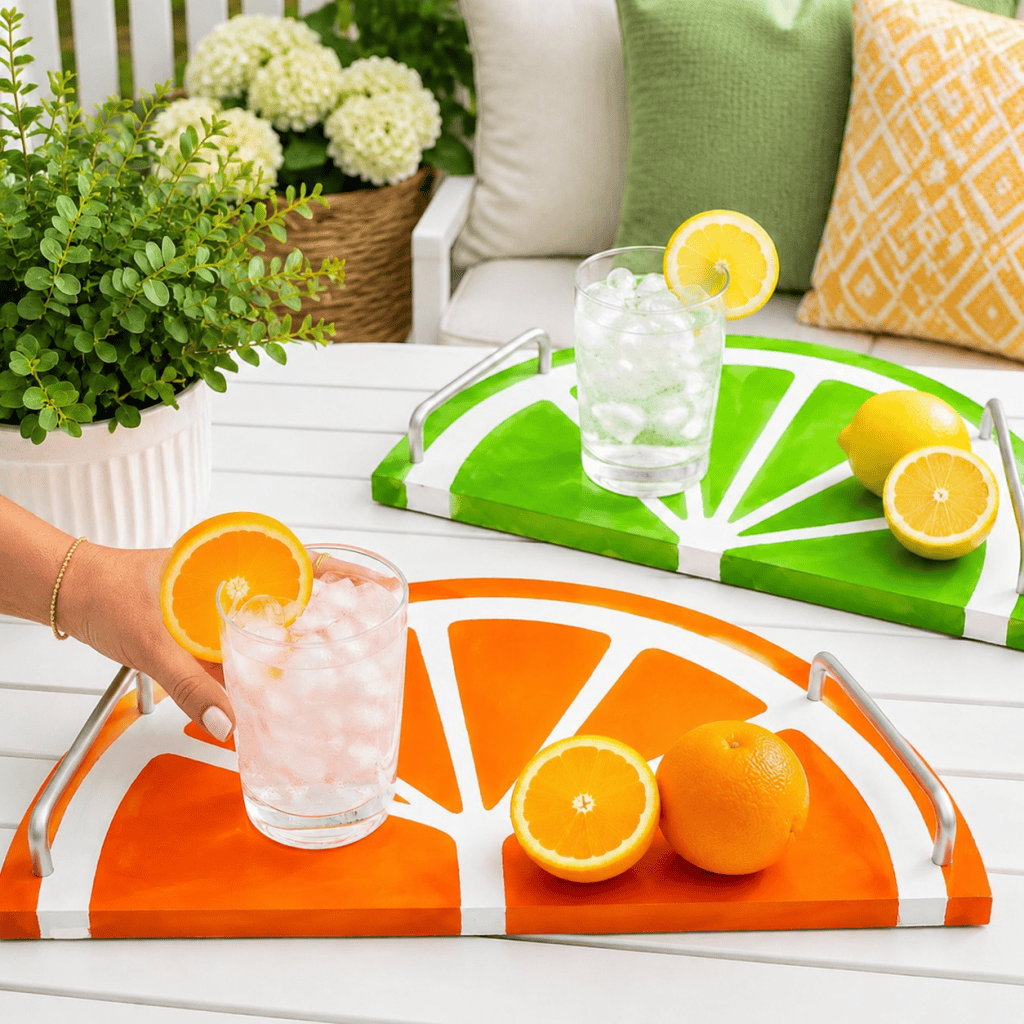 DIY Fruit Slice Serving Tray (Easy Painted Wood Slice Project with Handles)