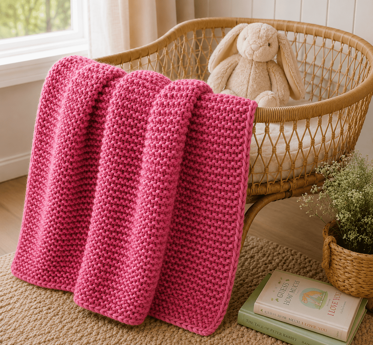 Easiest Garter Stitch Baby Blanket Knitting Pattern (Super Bulky Yarn + Beginner-Friendly)