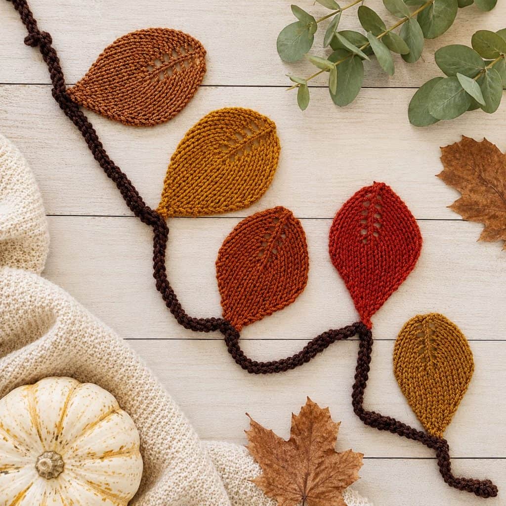 Easy Knit Leaf Garland Pattern (Beginner-Friendly Fall Home Decor)