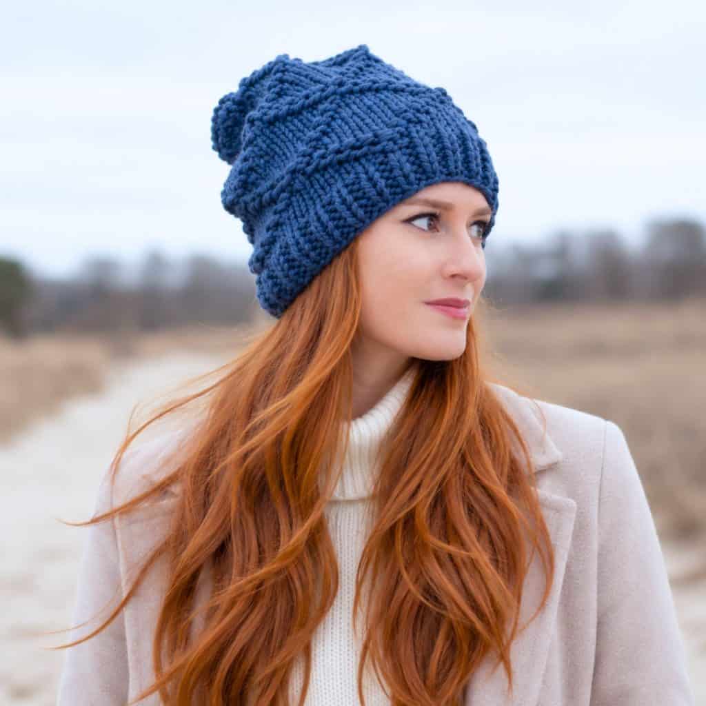 Diamond Knit Hat Pattern (Easy Super Bulky Knit Hat in the Round)