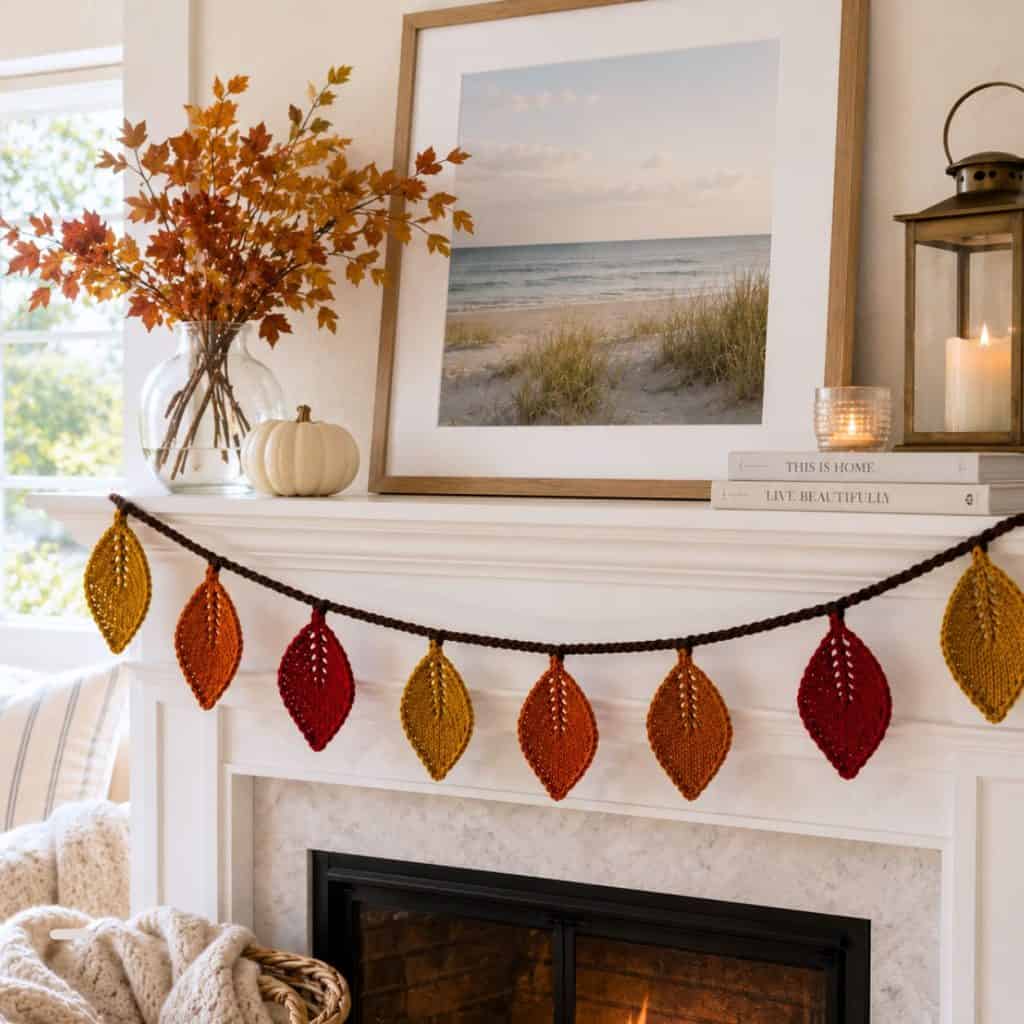 Easy Knit Leaf Garland Pattern (Beginner-Friendly Fall Home Decor)