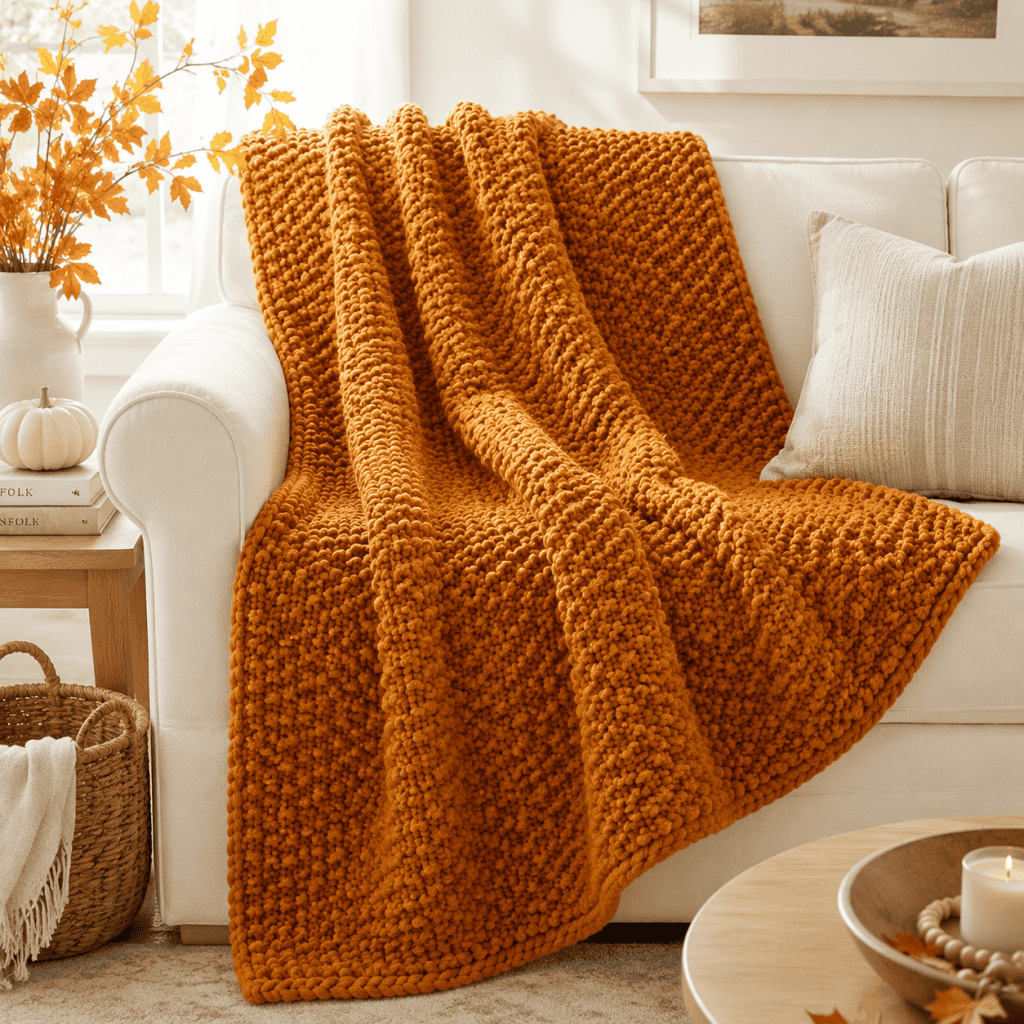 Easy Super Bulky Seed Stitch Throw Knitting Pattern (Beginner-Friendly Blanket)