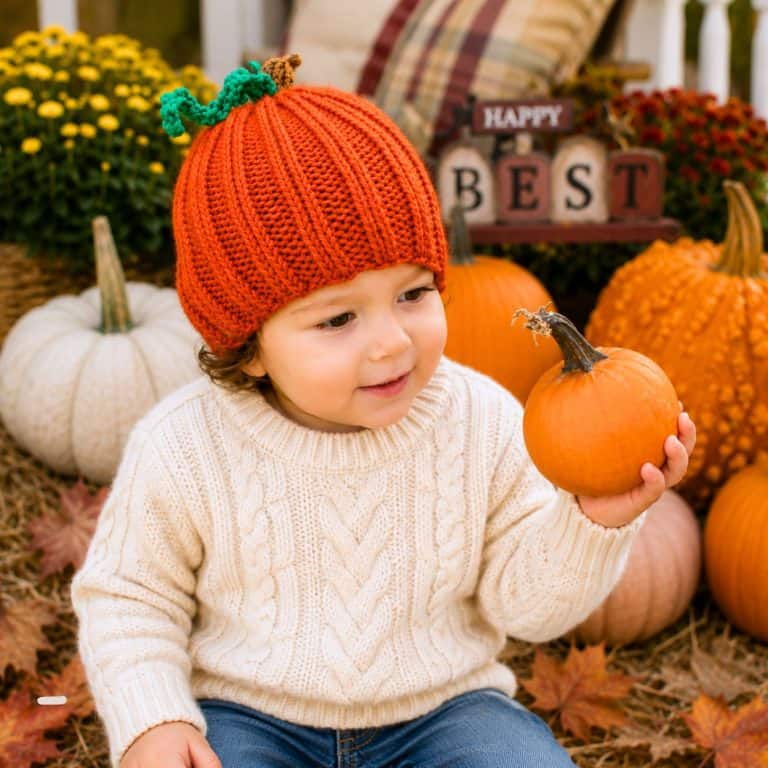 Toddler Pumpkin Hat Knitting Pattern (Easy Knit in the Round)
