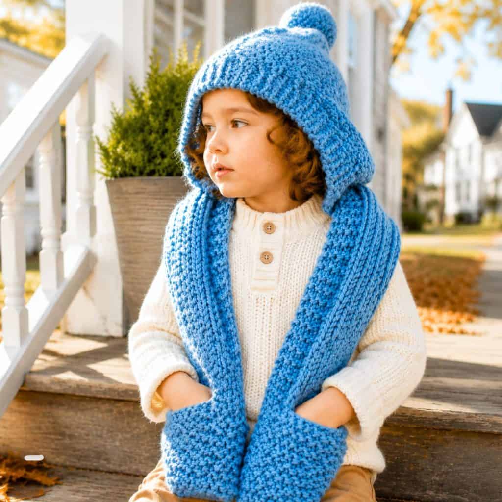 Kids Hooded Pocket Scarf Knitting Pattern (Easy & Cozy Beginner Project)