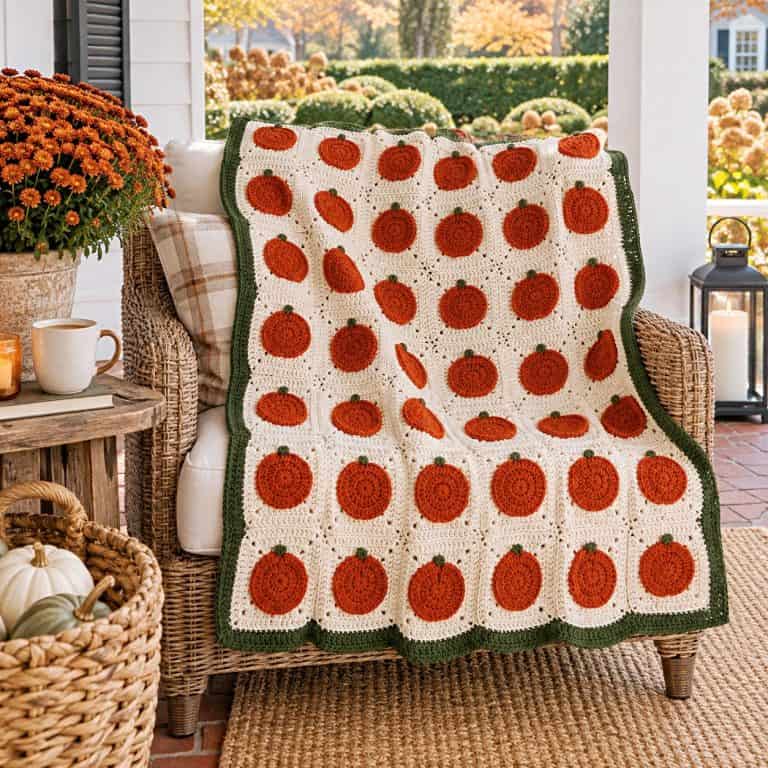 Pumpkin Granny Square Throw Crochet Pattern (Cozy Fall Blanket)