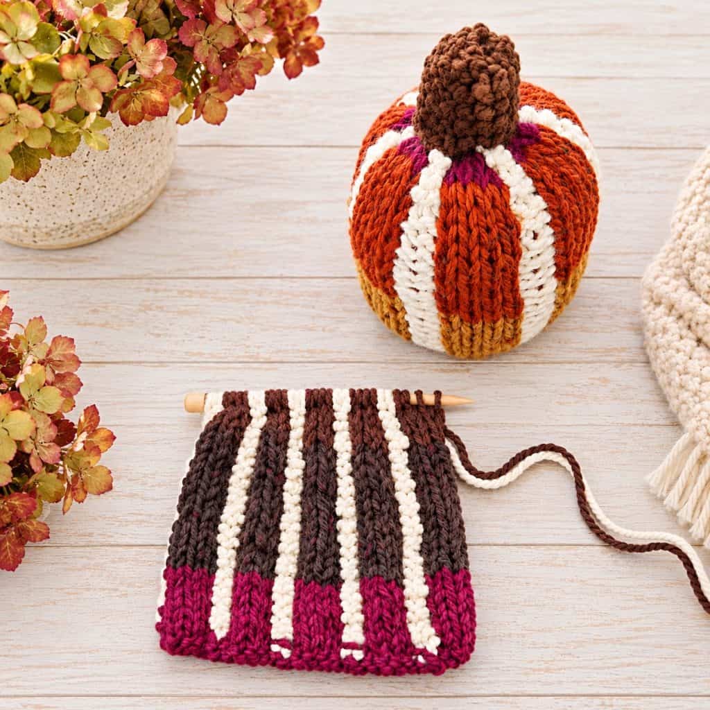 Flat Knit Striped Pumpkins Knitting Pattern (Easy Fall Decor on Straight Needles)