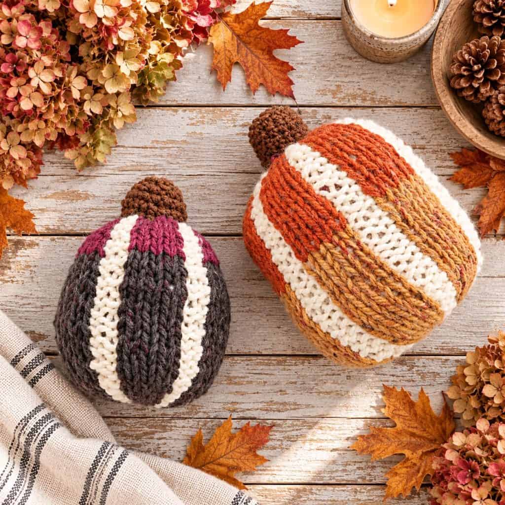 Flat Knit Striped Pumpkins Knitting Pattern (Easy Fall Decor on Straight Needles)