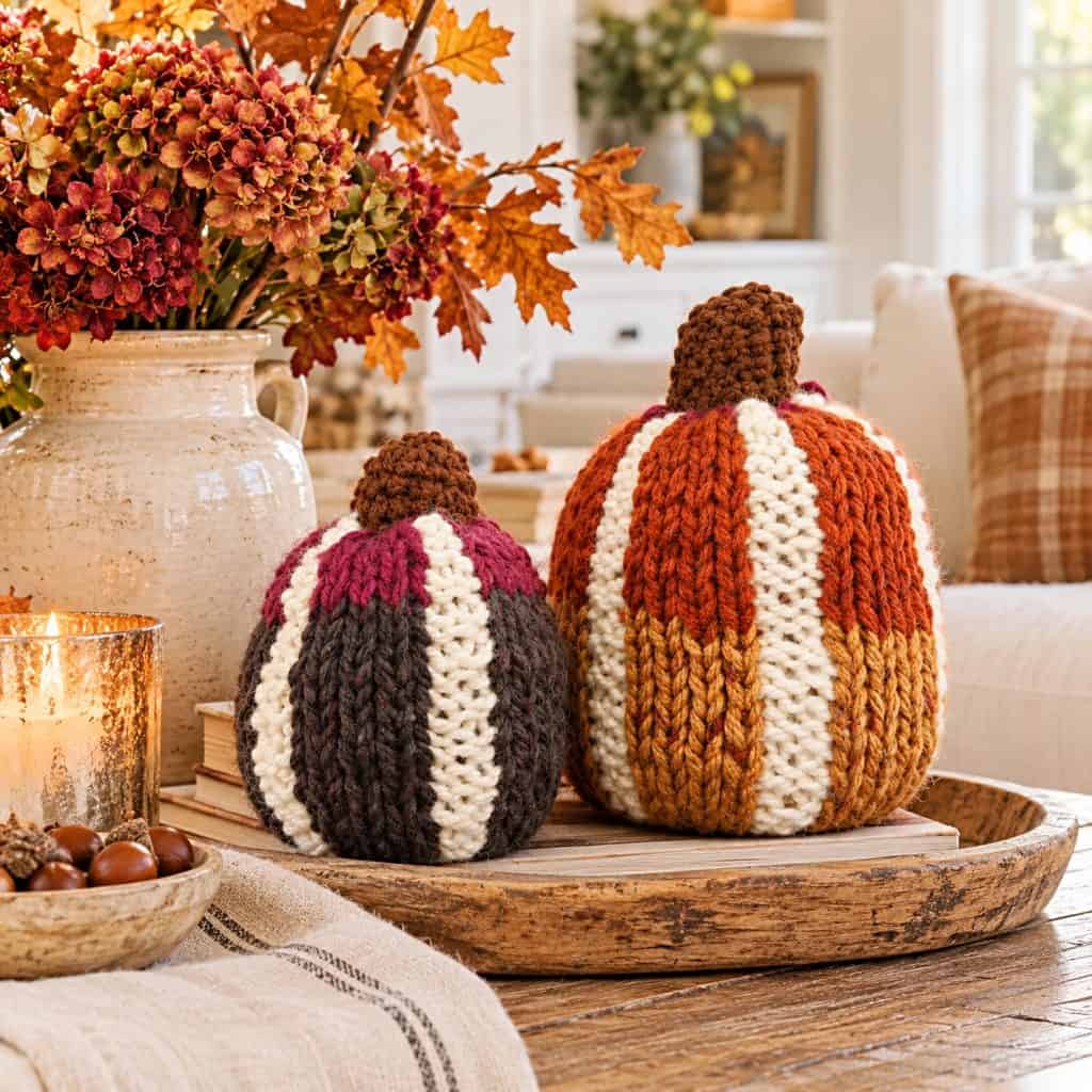 Flat Knit Striped Pumpkins Knitting Pattern (Easy Fall Decor on Straight Needles)