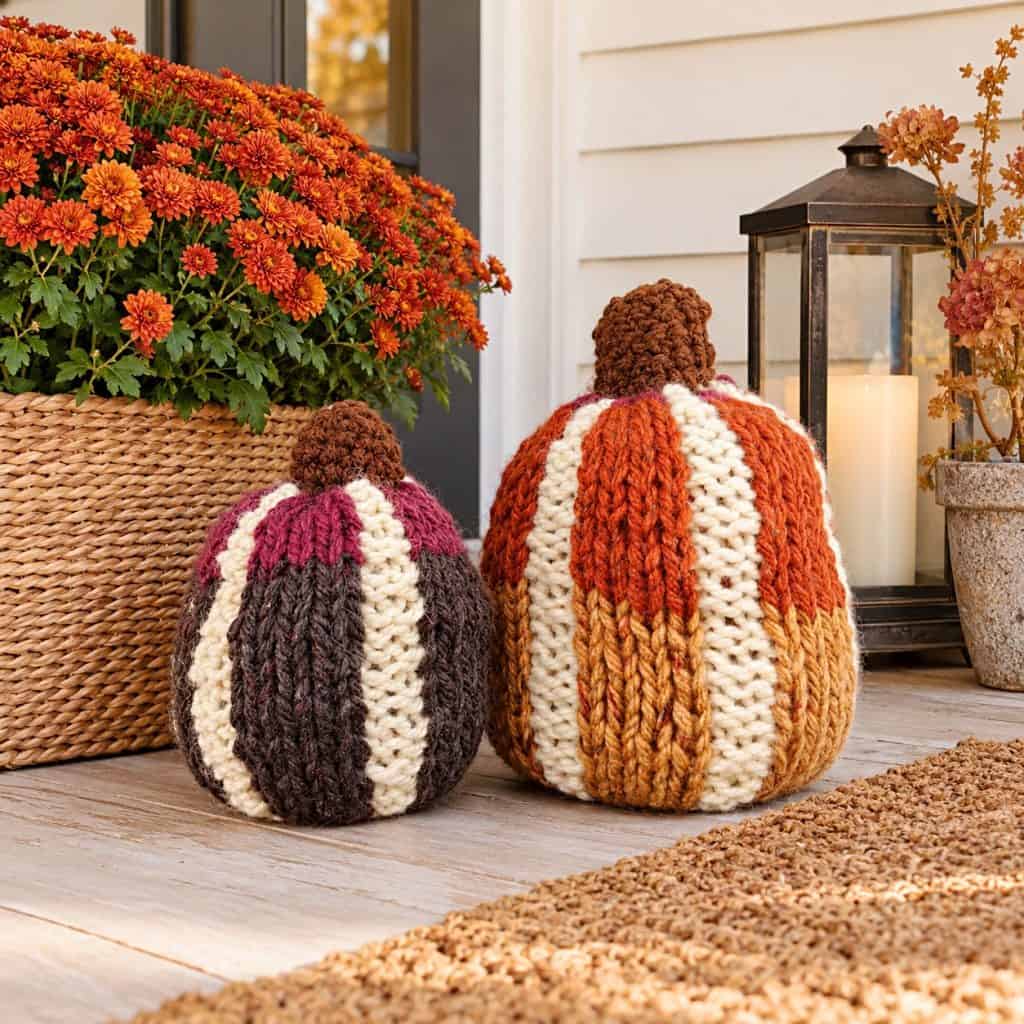 Flat Knit Striped Pumpkins Knitting Pattern (Easy Fall Decor on Straight Needles)
