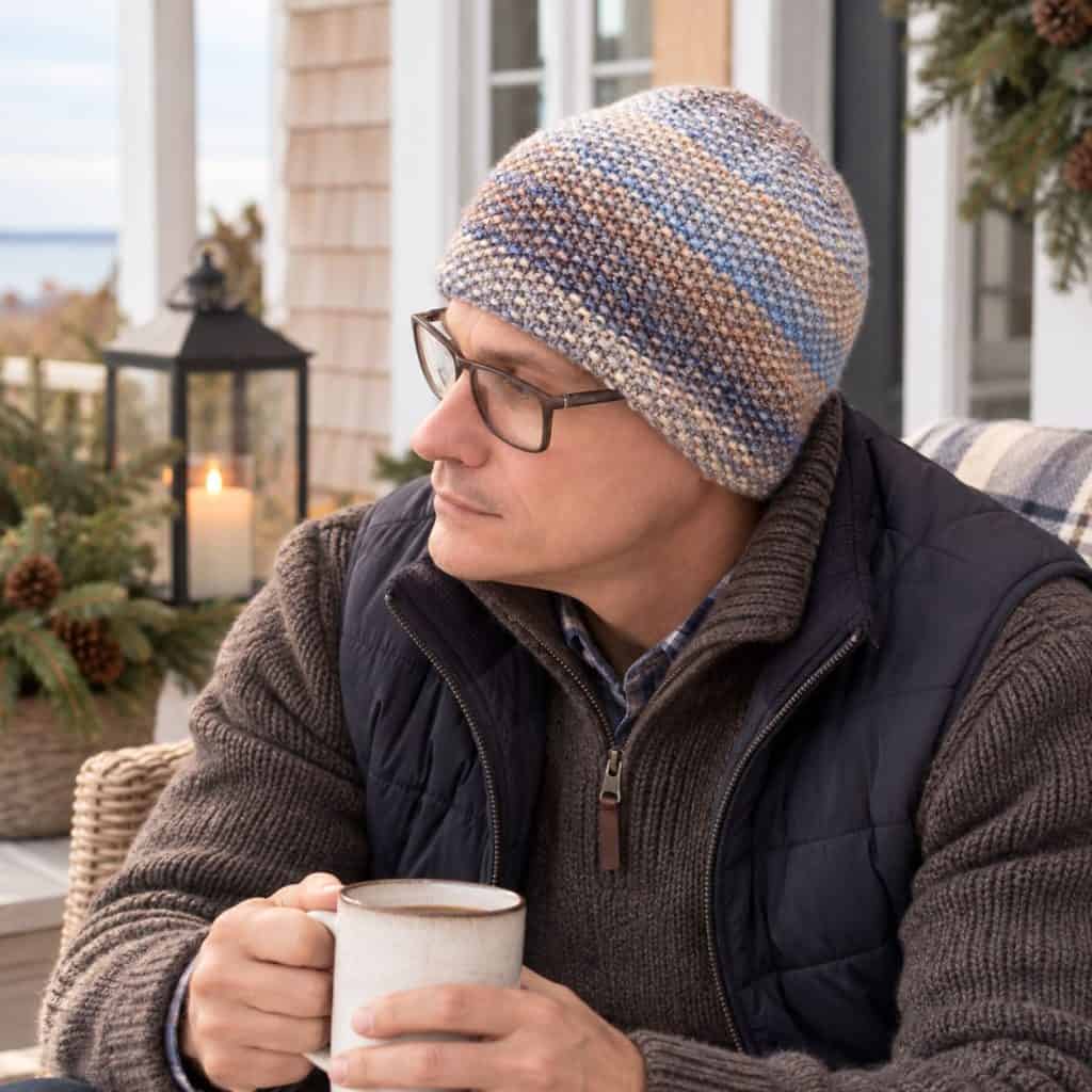 Men’s Flat Knit Seed Stitch Hat Pattern (Easy Straight Needle Beanie)