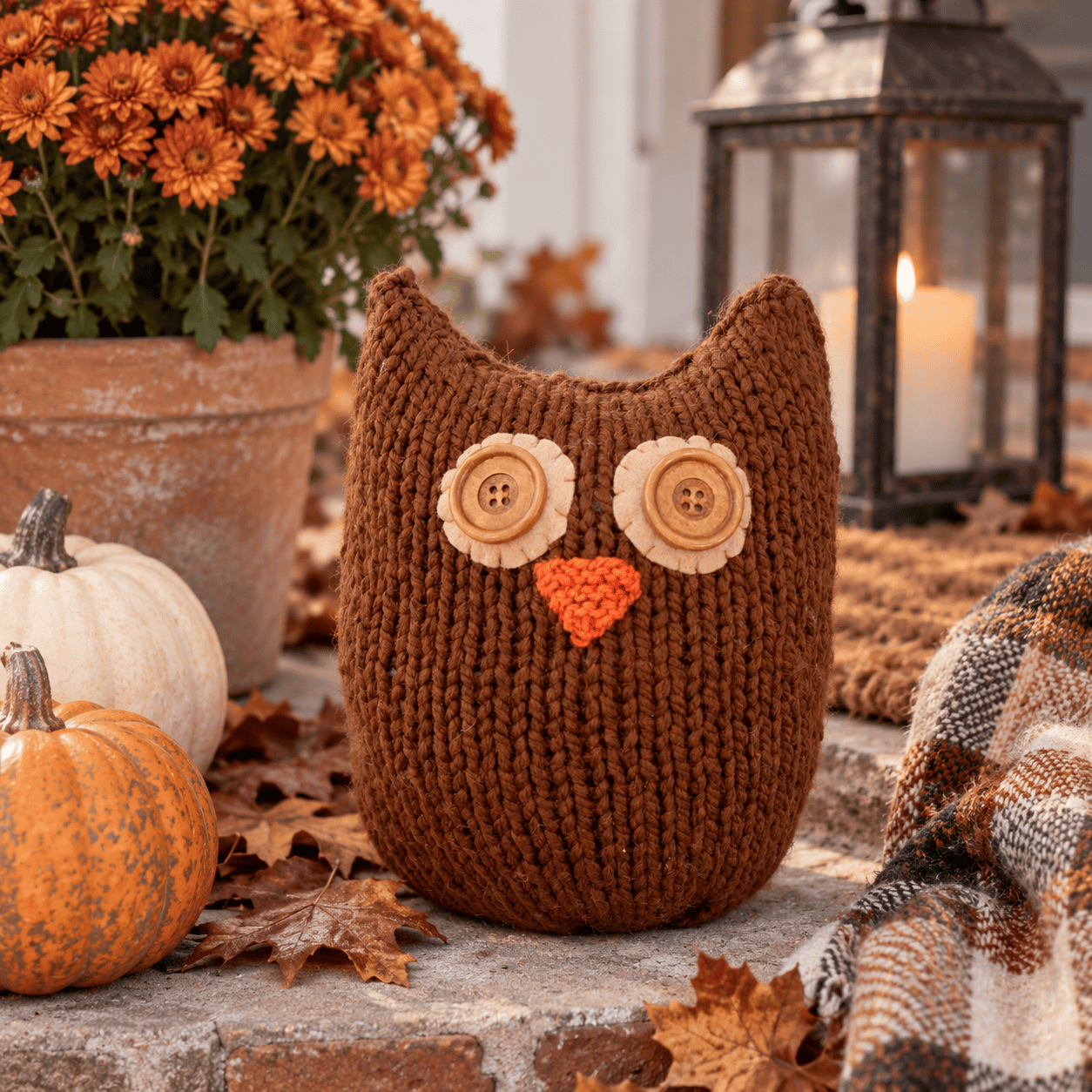 Knit Owl Plush from One Square (Beginner-Friendly & Perfect for Straight Needles)