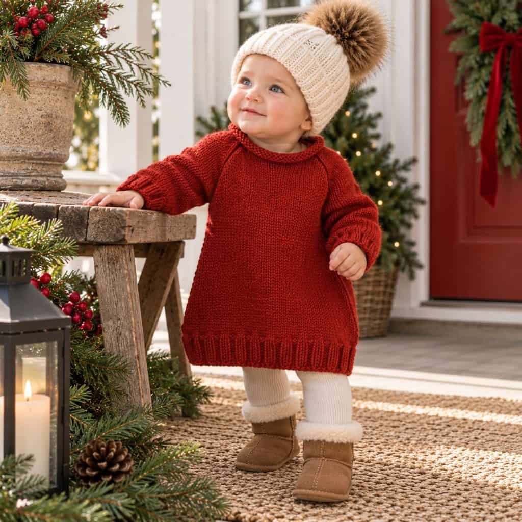 Easy Baby Sweater Dress Knitting Pattern (Knit Flat on Straight Needles)