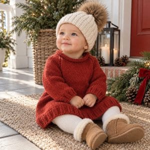 Easy Baby Sweater Dress Knitting Pattern (Knit Flat on Straight Needles)