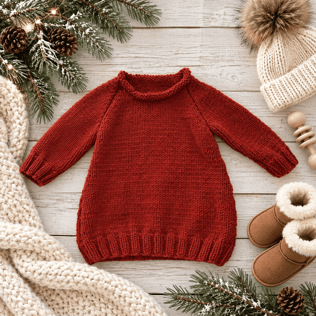 Easy Baby Sweater Dress Knitting Pattern (Knit Flat on Straight Needles)